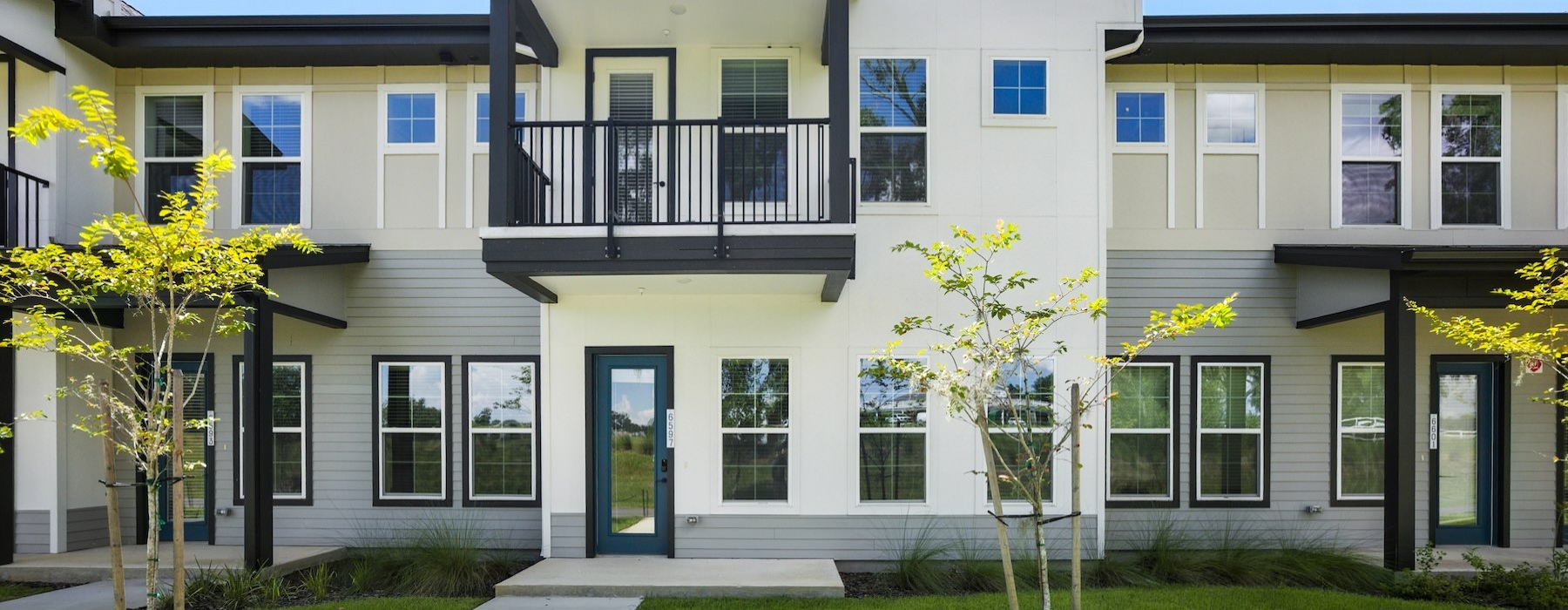 a building with a front yard